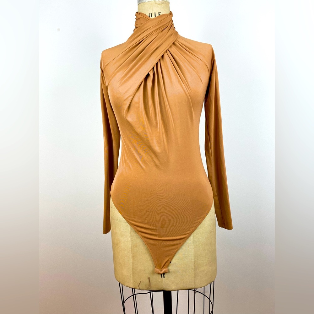 H&M Camel Twist Neck Longsleeve Body Suit